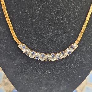 Goldtone Purple Clear Rhinestone Necklace